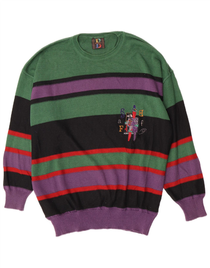 Baffo Herren-Pullover mit Rundhalsausschnitt, groß, grün gestreift