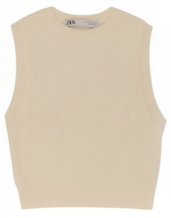 Zara Damen Crop Vest Top UK 8 Small Weiß