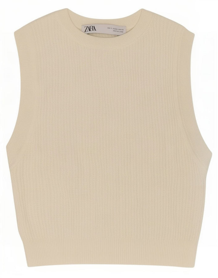 Zara Damen Crop Vest Top UK 8 Small Weiß