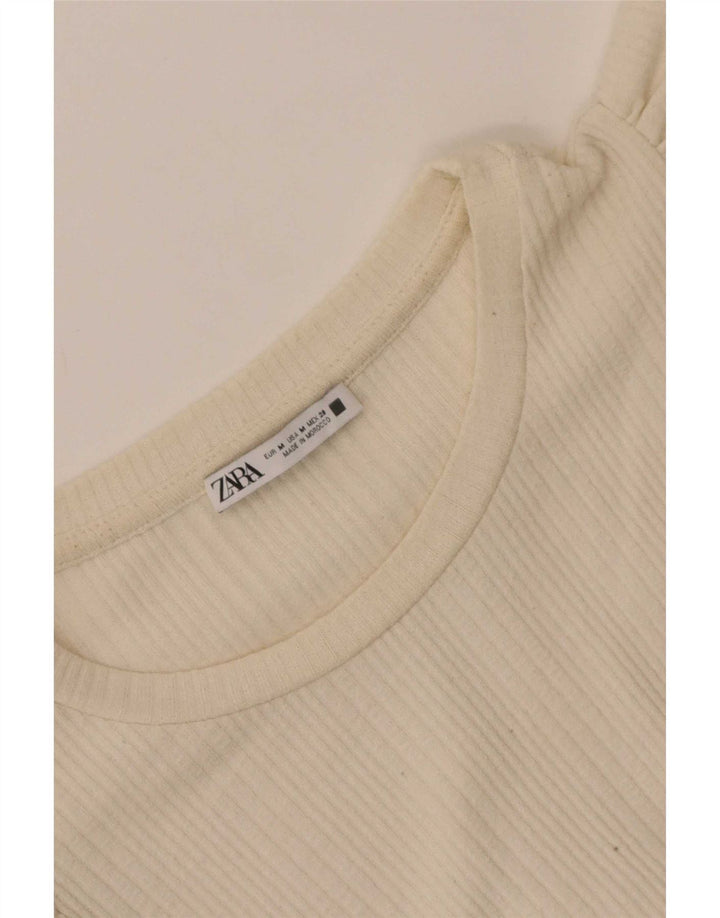 Zara Damen Crop Bluse Top UK 12 Medium Beige