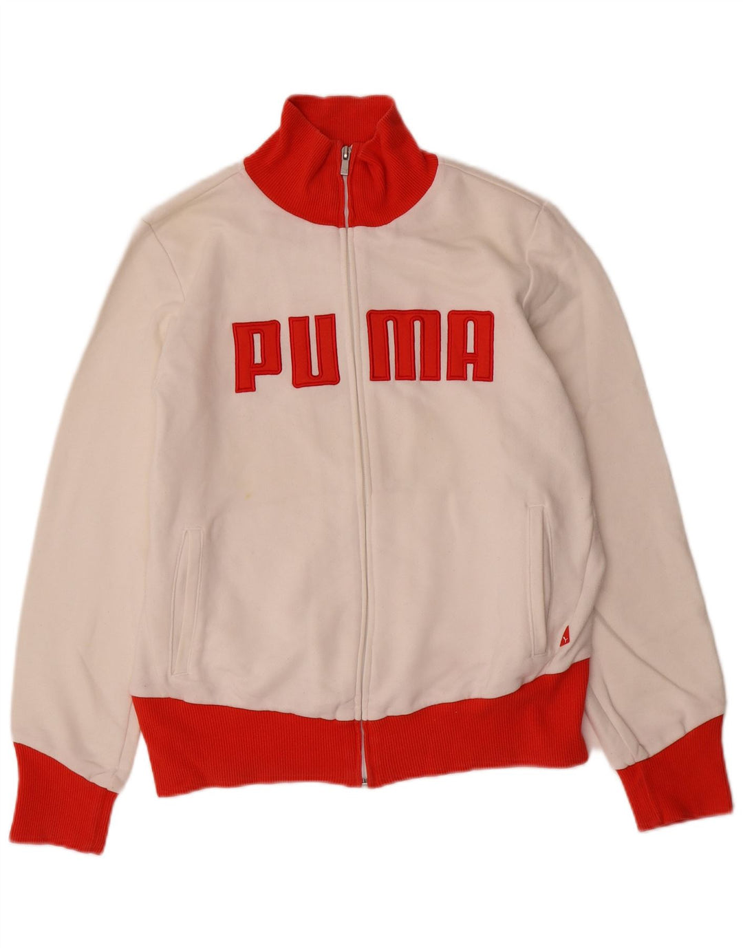 PUMA Womens Graphic Trainingsanzug Top Jacke UK 16 Large Weiß Colourblock