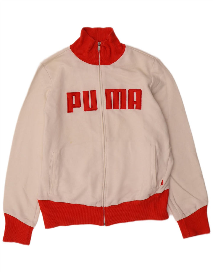 PUMA Womens Graphic Trainingsanzug Top Jacke UK 16 Large Weiß Colourblock