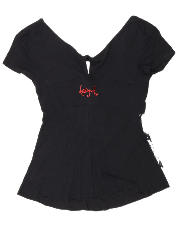 Desigual Womens Graphic Bluse Top UK 8 Small Black Floral Heart