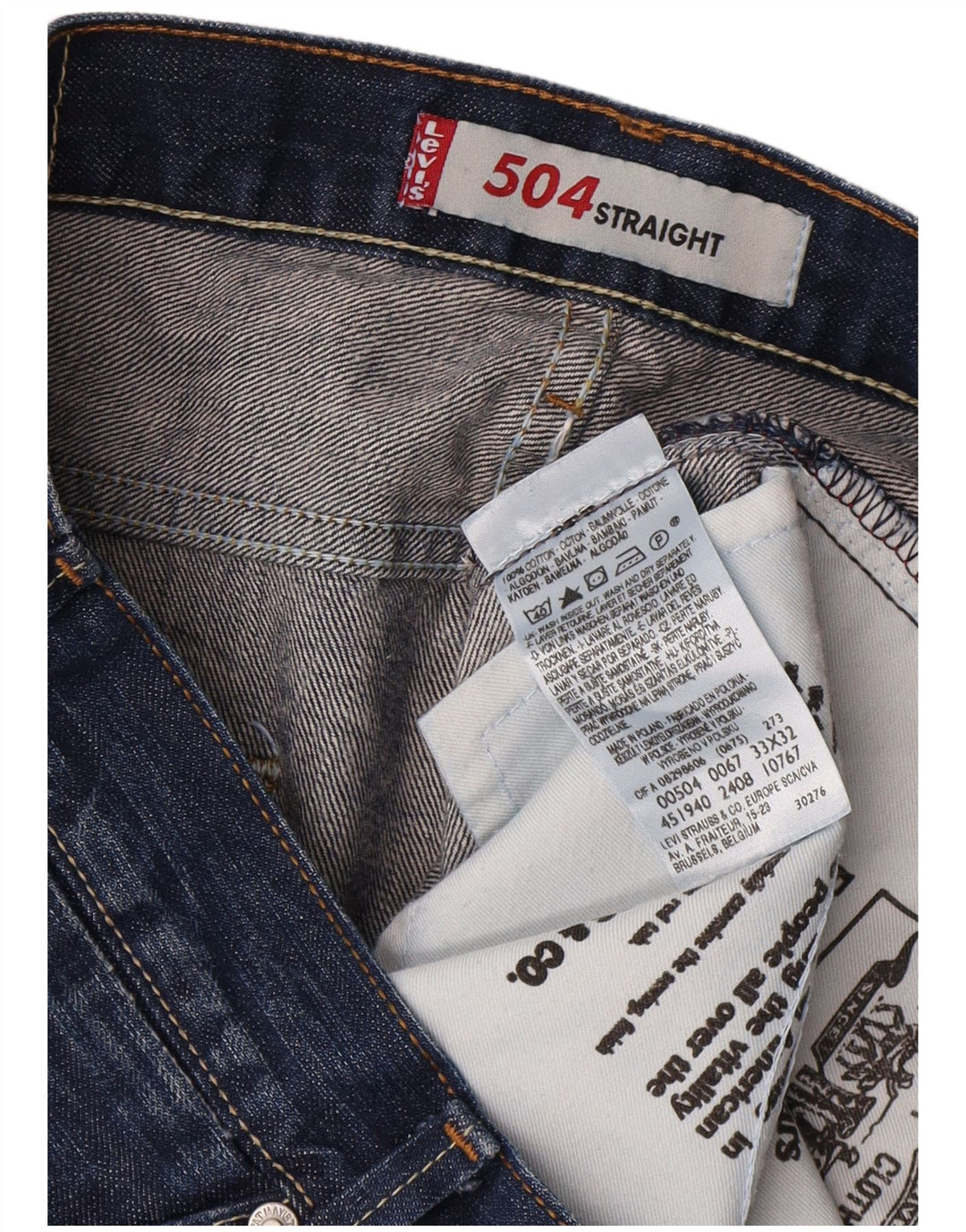 Levi's Herren 504 Straight Jeans W33 L32 Blaue Baumwolle