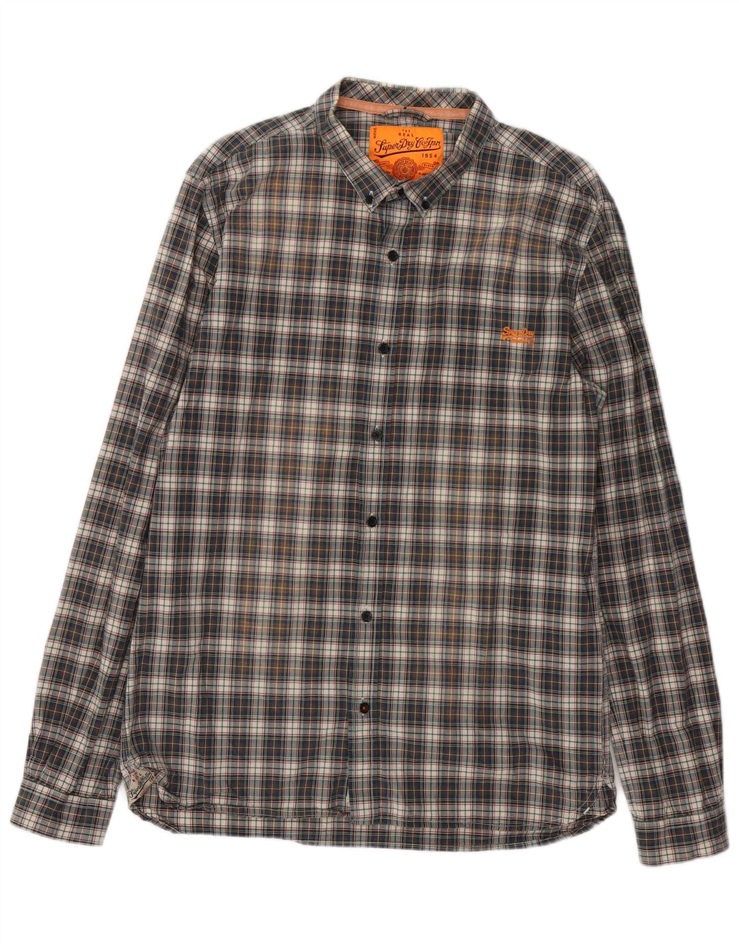 Superdry Herrenhemd 2XL Marineblau kariert Baumwolle