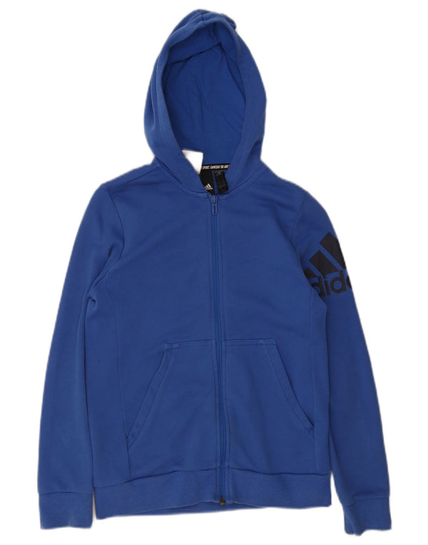 Adidas Jungen Kapuzenpullover mit grafischem Reißverschluss, 13–14 Jahre, blaue Baumwolle