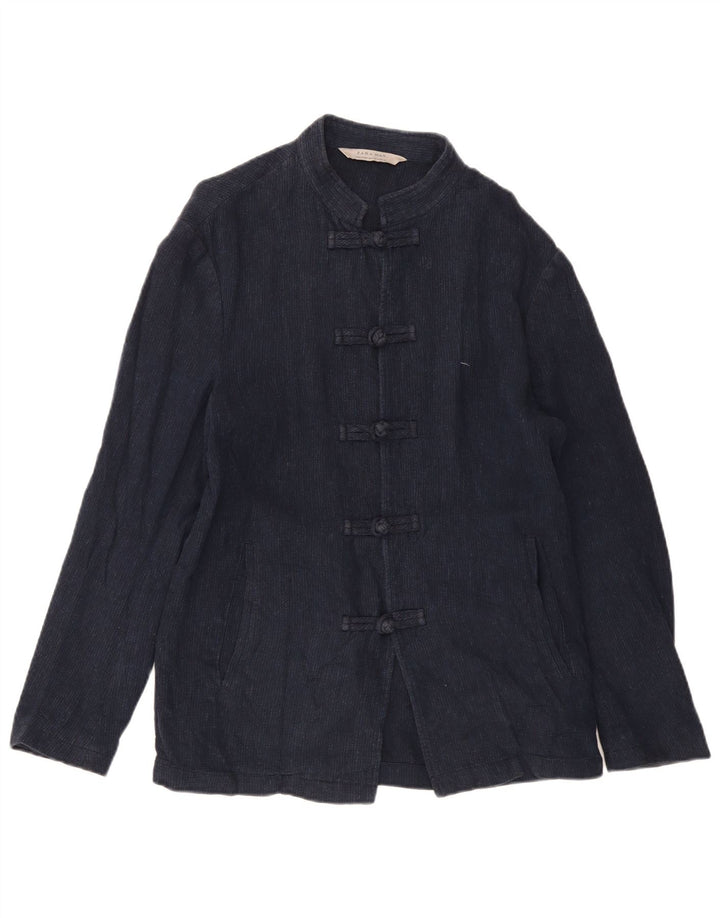 ZARA Herren Duffle Jacke UK 38 Mittel Marineblau Leinen