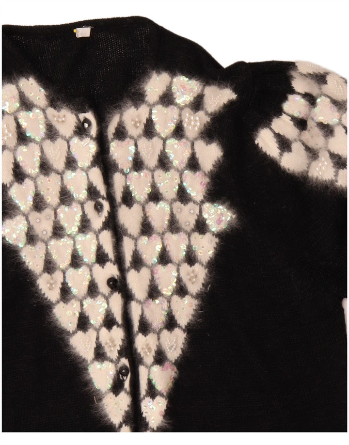 Vintage Damen Cardigan Pullover EU 38 Medium Schwarz Polyacryl Herz