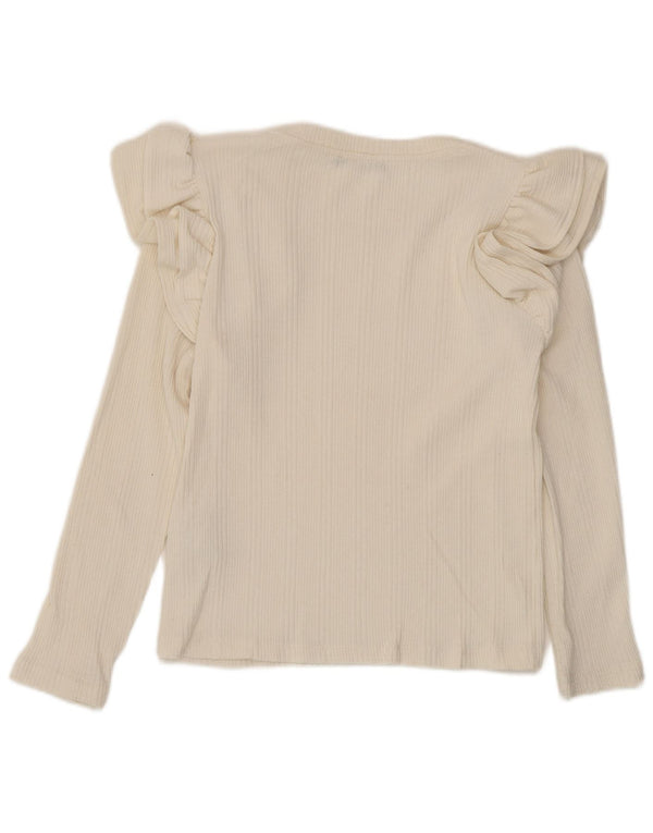 Zara Damen Crop Top Langarm UK 8 Small Off White Baumwolle