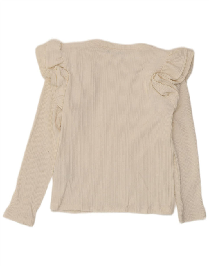 Zara Damen Crop Top Langarm UK 8 Small Off White Baumwolle