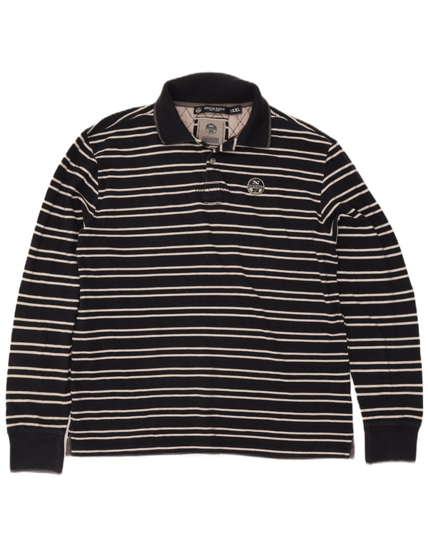 North Sails Herren-Rugby-Poloshirt, langärmelig, 2XL, marineblau, gestreift, Baumwolle