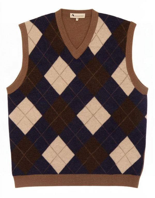 Aquascutum Herren Weste Tank Top Mittelbeige Argyle/Diamond Wool