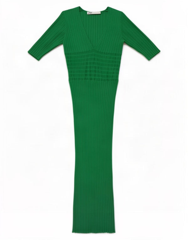 Zara Damen-Maxikleid mit kurzen Ärmeln, Größe S, Grün, Viskose