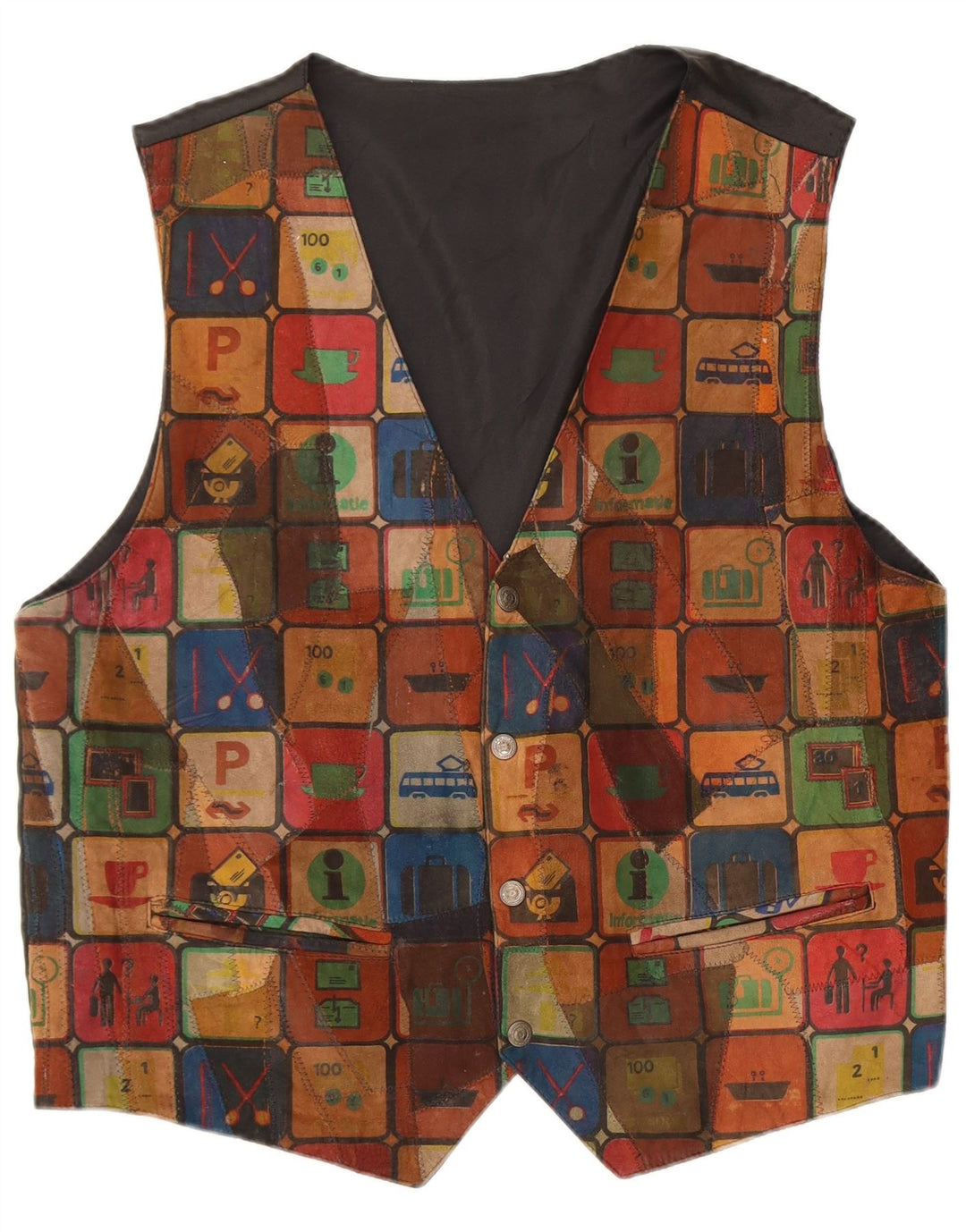 C & A Herren-Wildlederweste, groß, mehrfarbiges Patchwork-Leder