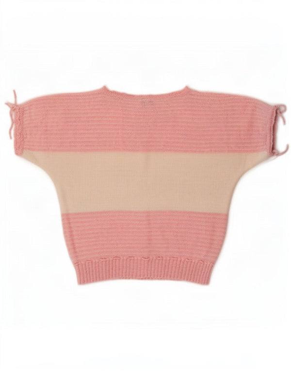 Vintage Damen Pullover mit U-Boot-Ausschnitt, Größe 46, groß, rosa, Farbblock