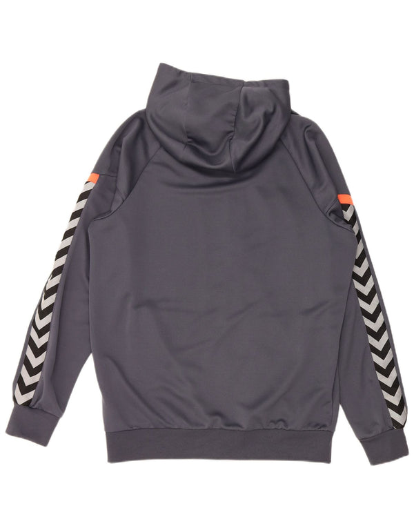 HUMMEL Mens Graphic Zip Hoodie Sweater Large Grey Colourblock Polyester