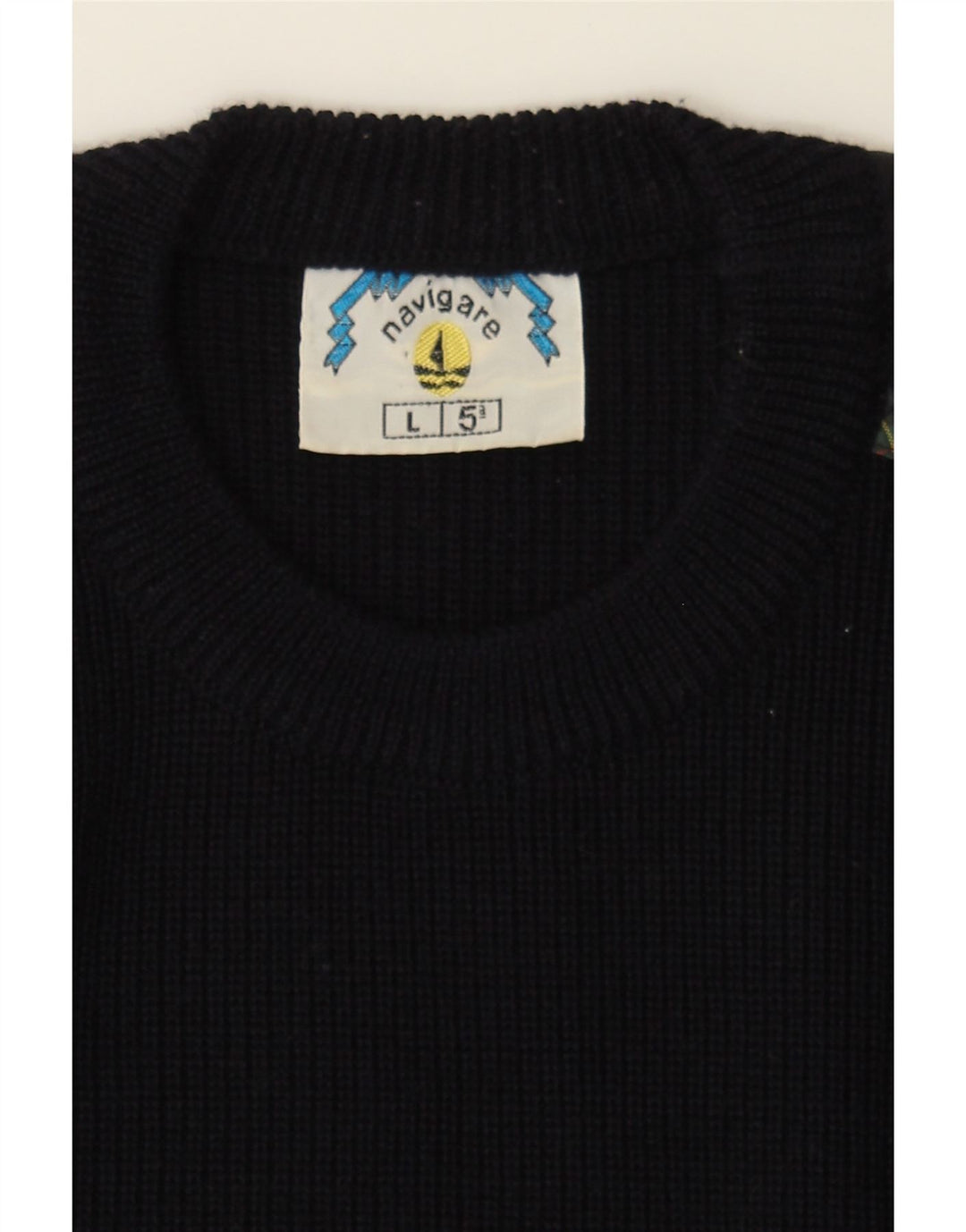 NAVIGARE Mens Crew Neck Jumper Sweater Large Navy Blue Wool Vintage Navigare and Second-Hand Navigare from Messina Hembry 