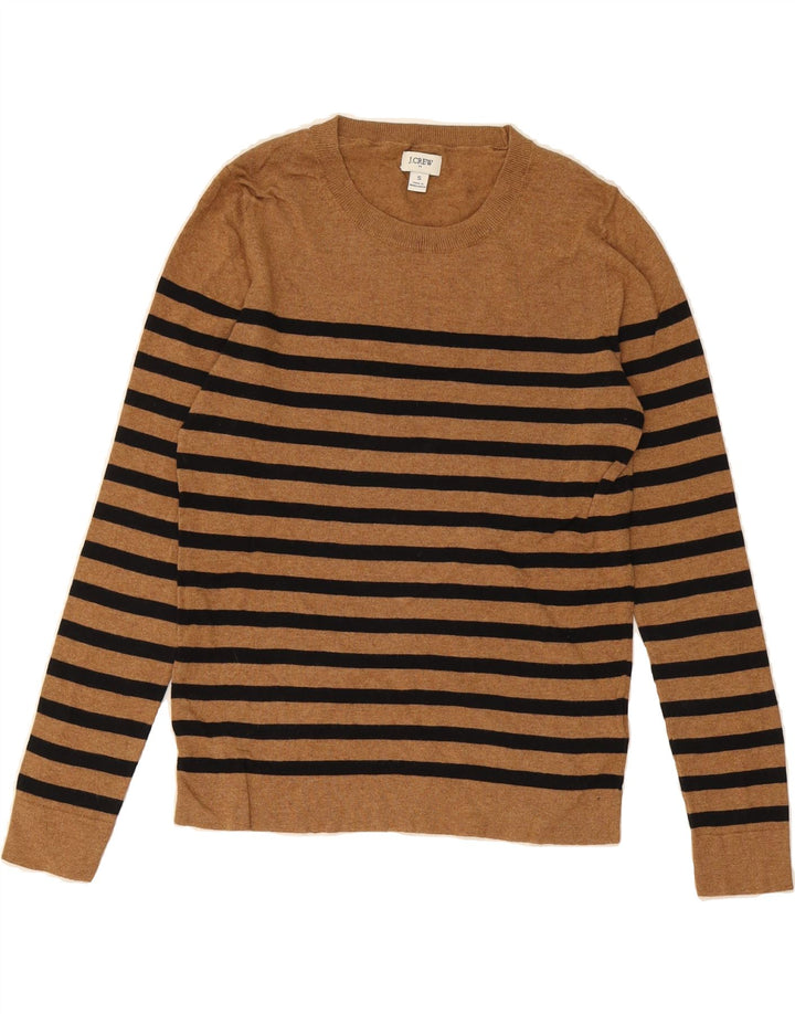 J. CREW Womens Crew Neck Jumper Sweater UK 10 Small Brown Striped Wool Vintage J. Crew and Second-Hand J. Crew from Messina Hembry 