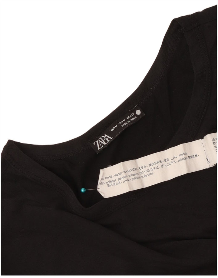 Zara Damen Crop T-Shirt Top UK 12 Medium Schwarz Modal