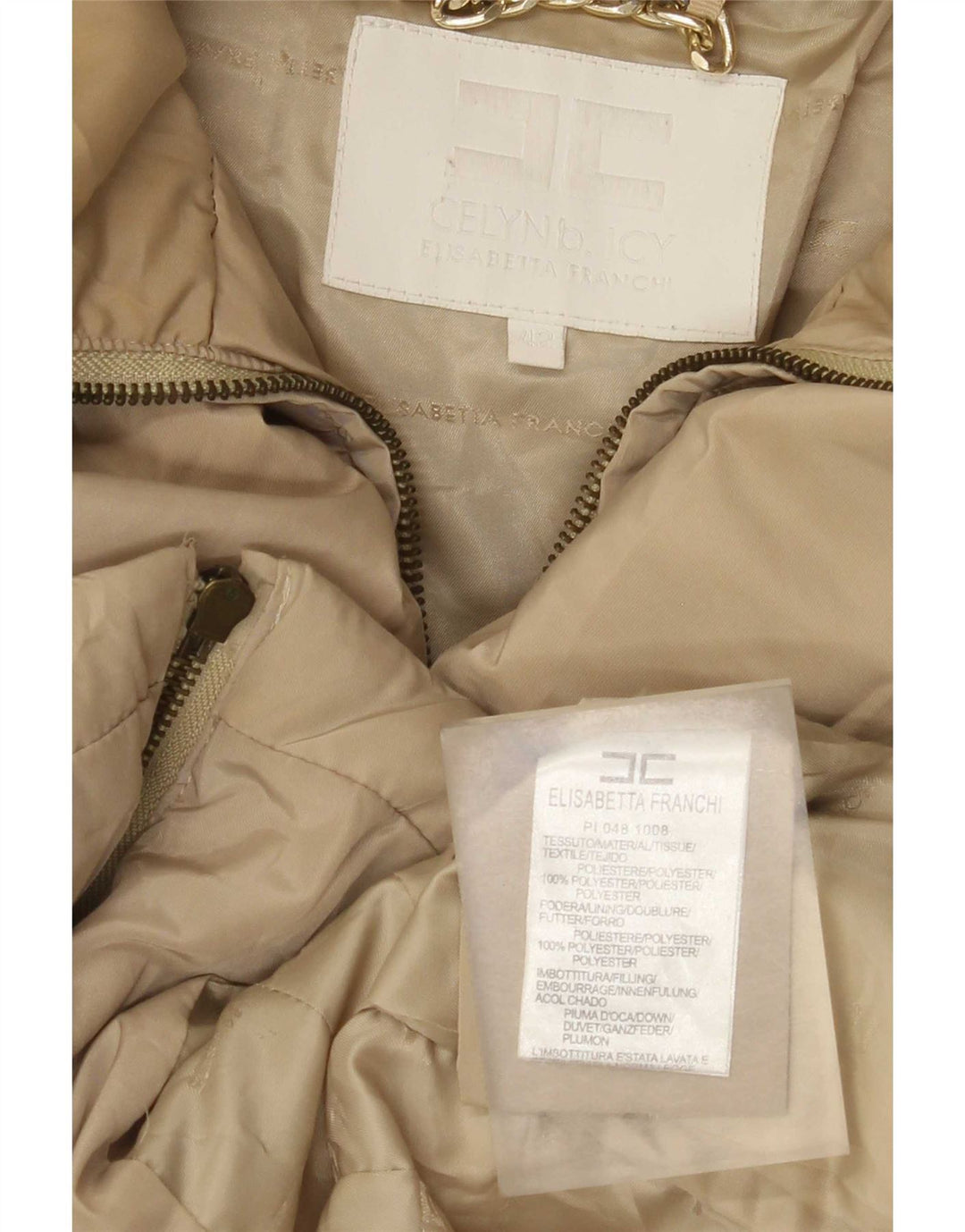 Elisabetta Franchi Damen Wattierte Jacke IT 42 Medium Beige Polyester