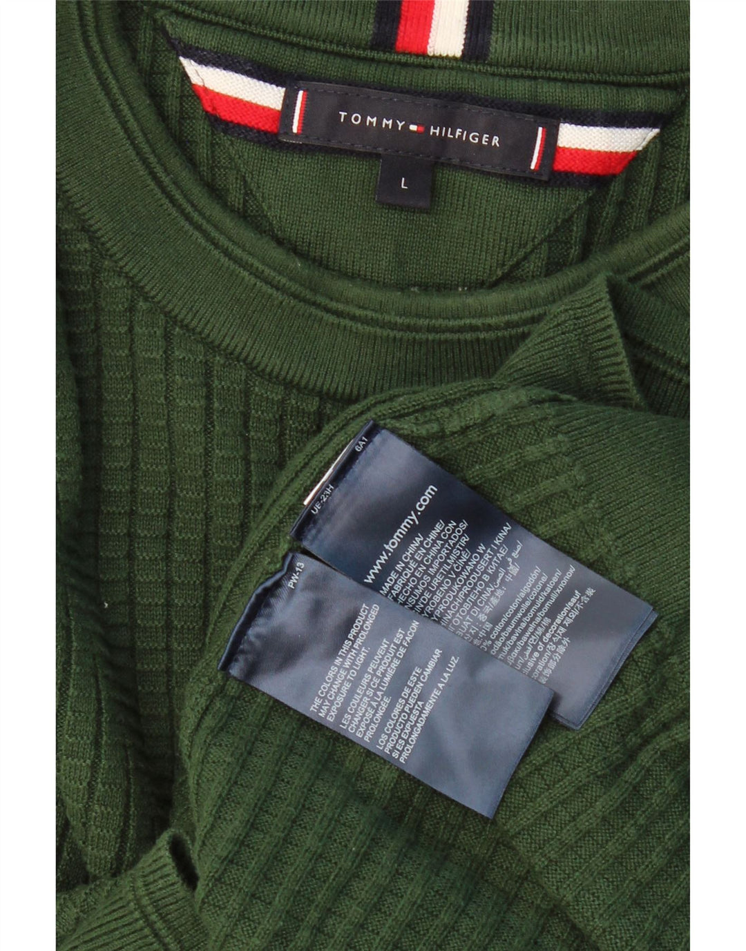TOMMY HILFIGER Herren-Pullover mit Rundhalsausschnitt, groß, grüne Baumwolle