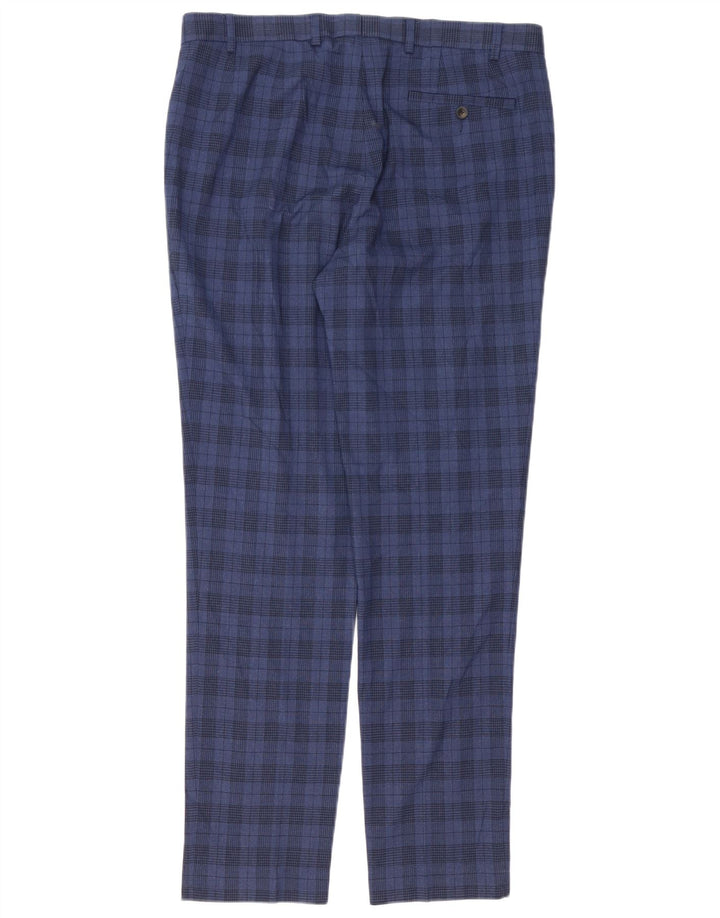 Marks & Spencer Herren Skinny Anzughose W36 L33 Marineblau kariertes Polyester