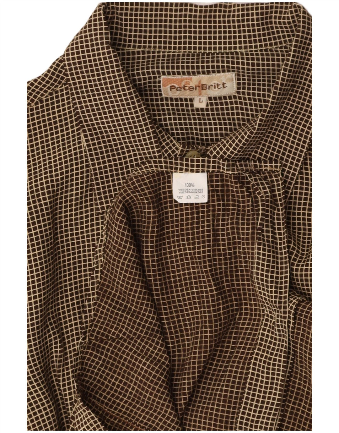 VINTAGE Mens Shirt Large Brown Check Viscose