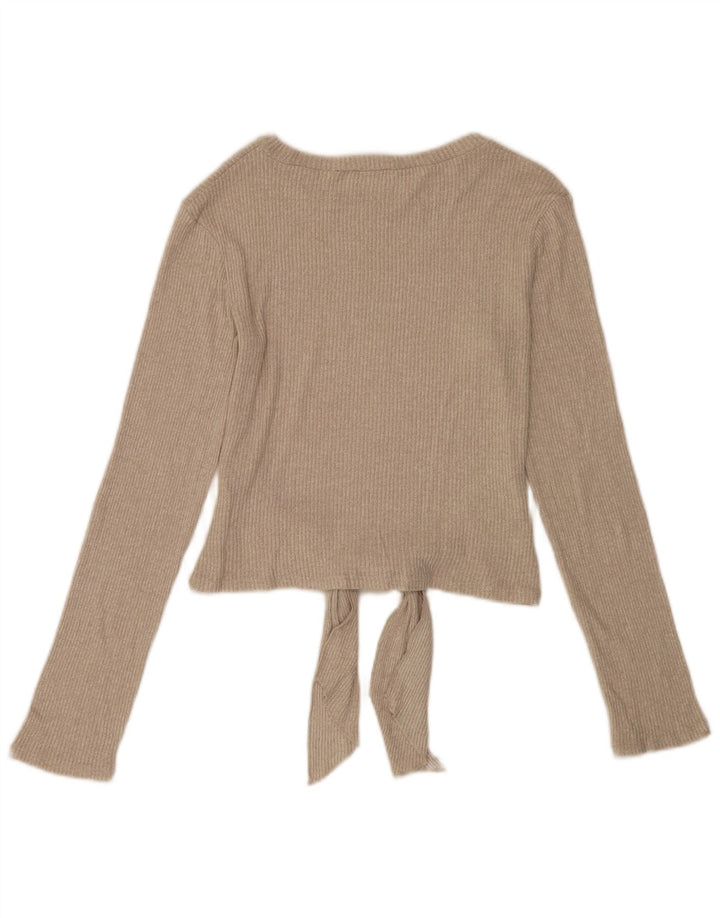 Zara Damen Top Langarm UK 12 Mittelbeige Viskose