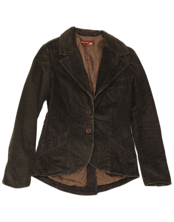 Zara Damen Trafaluc 2-Knopf-Blazerjacke UK 14 Große Khaki-Baumwolle