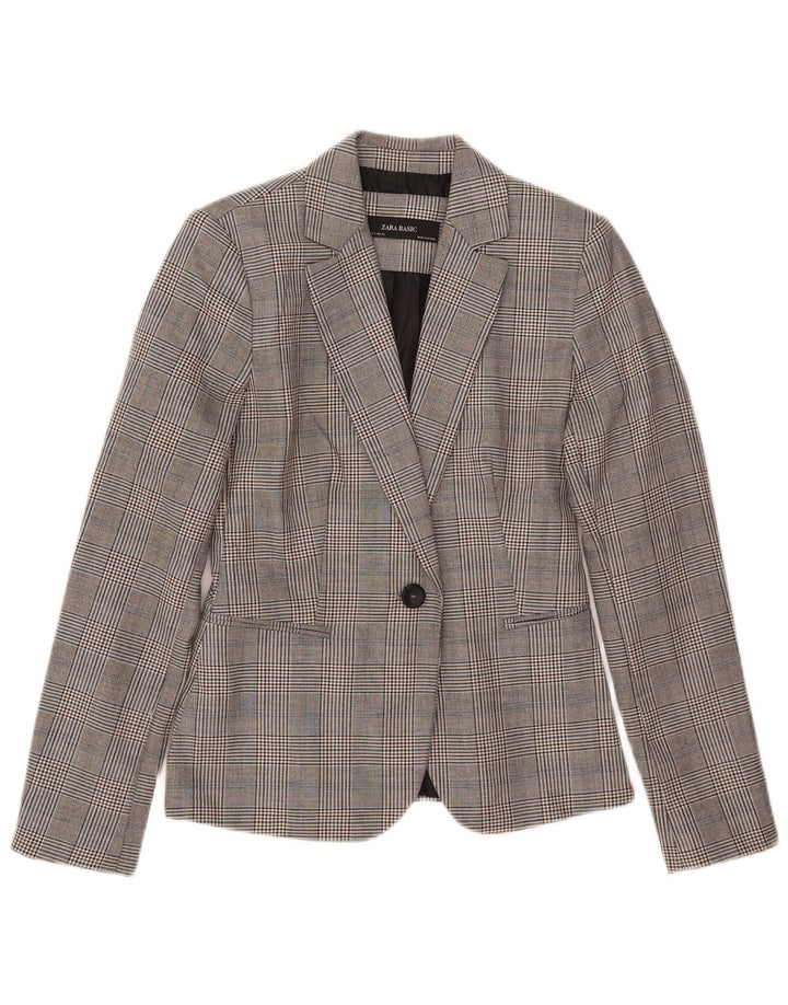 Zara Damen Blazer Jacke EU 34 2XS Graues Hahnentritt-Polyester