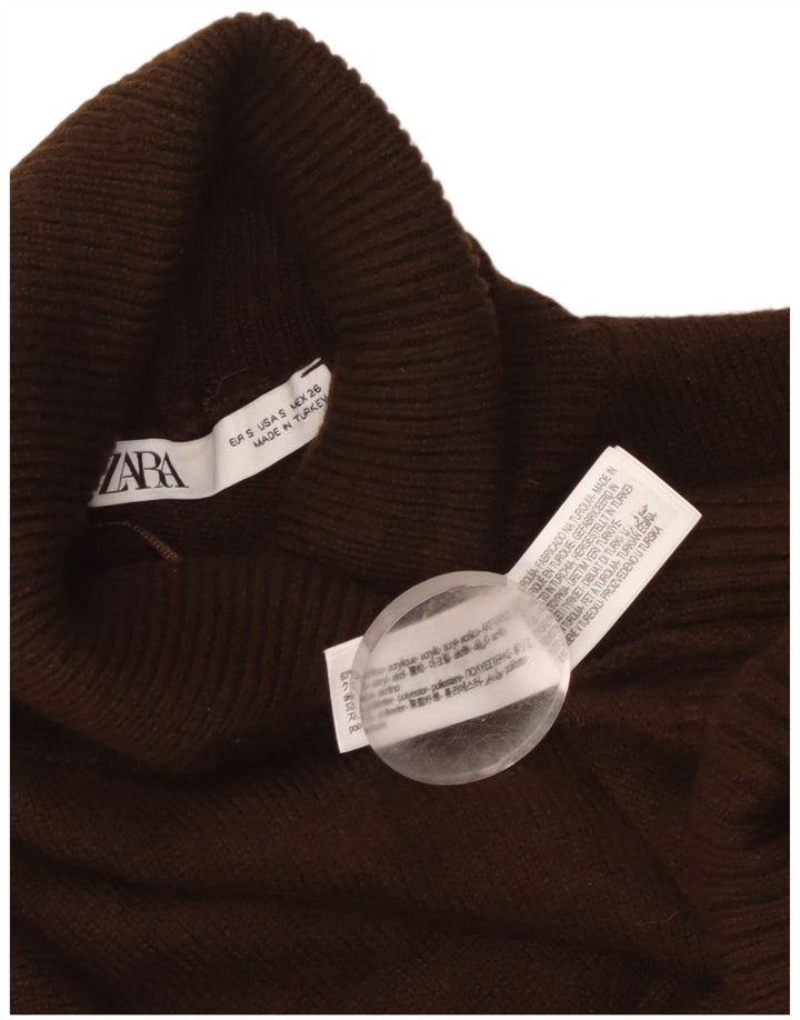 Zara Damen-Pullover, übergroß, bauchfrei, Rollkragenpullover, Gr. 10, Größe S, Braun