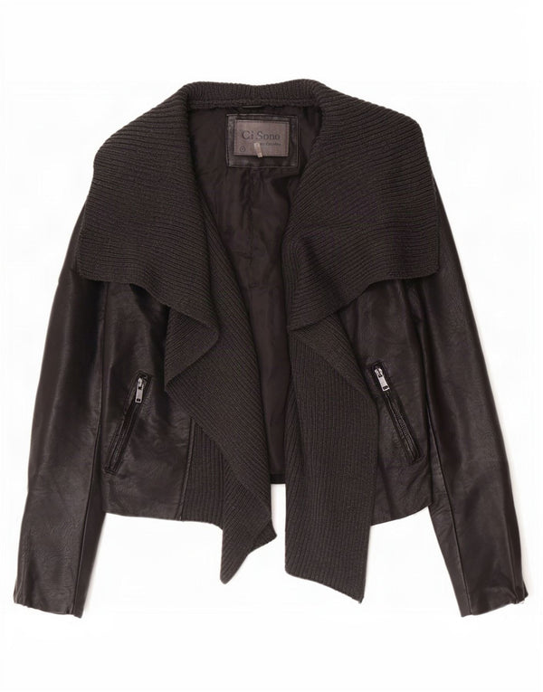 Cavalini Offene Damen-Bikerjacke aus Kunstleder UK 18 XL Schwarz Polyurethan