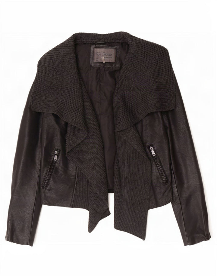 Cavalini Offene Damen-Bikerjacke aus Kunstleder UK 18 XL Schwarz Polyurethan