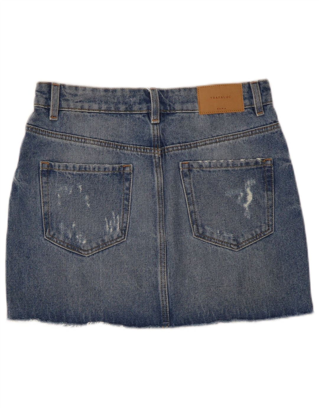 ZARA Damen Trafaluc Distressed Mini Jeansrock XS W24 Blaue Baumwolle