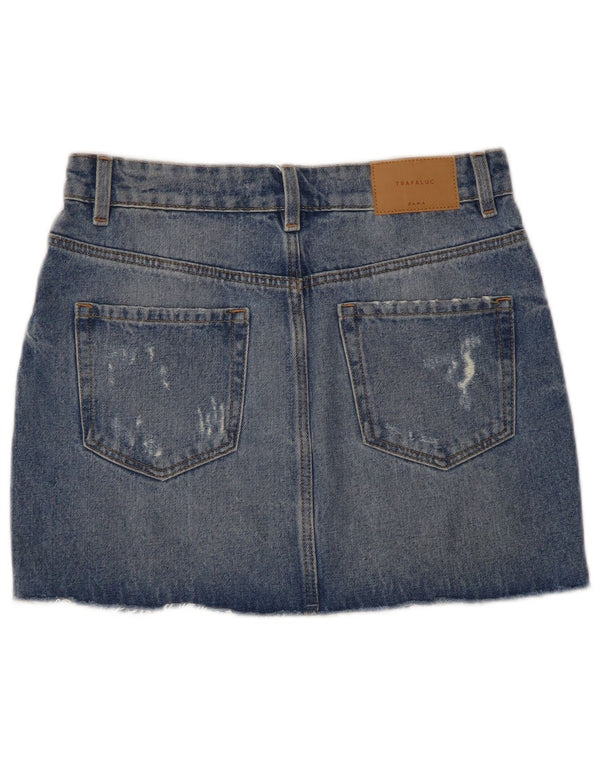 ZARA Damen Trafaluc Distressed Mini Jeansrock XS W24 Blaue Baumwolle
