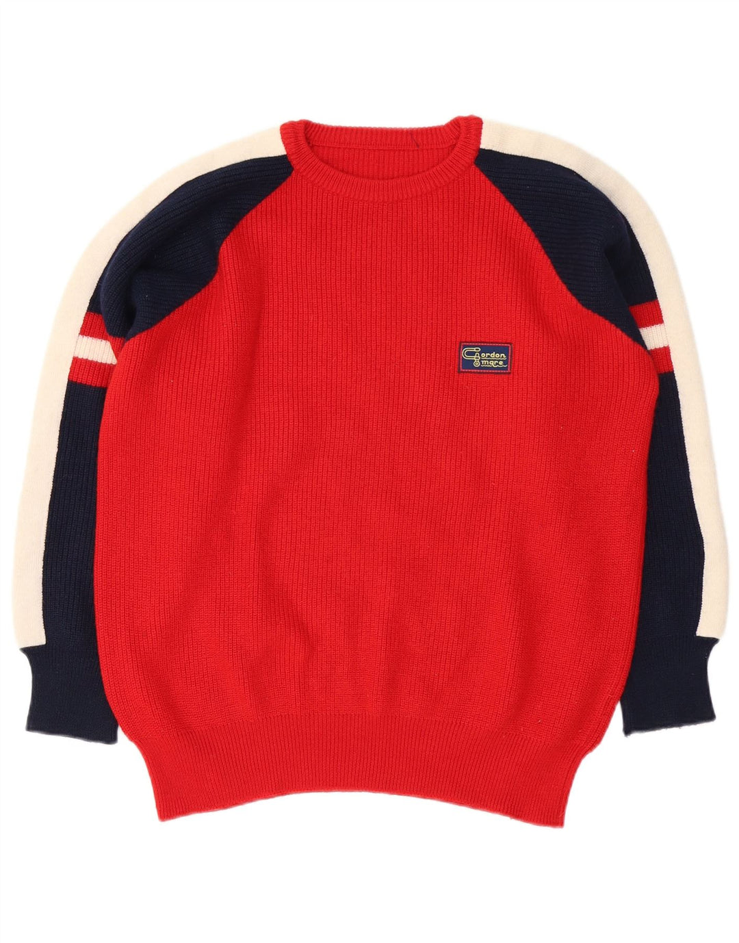 Vintage Herren-Pullover mit Rundhalsausschnitt, mittelrot, Farbblock