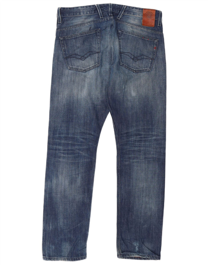 Replay Herren Straight Jeans W36 L32 Blaue Baumwolle