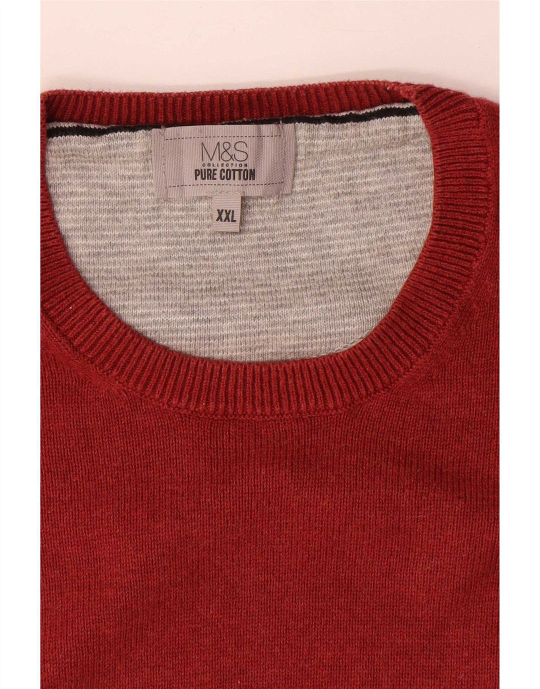 Marks & Spencer Herren-Pullover mit Rundhalsausschnitt, 2XL, rote Baumwolle