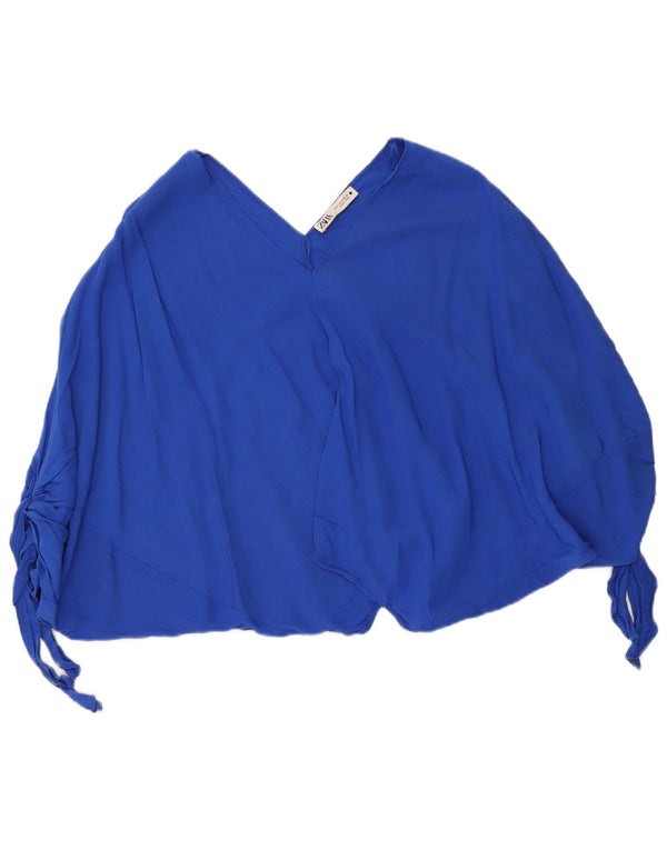 Übergroßes Crop-Blusenoberteil von Zara für Damen, UK 14, mittelblaue Viskose