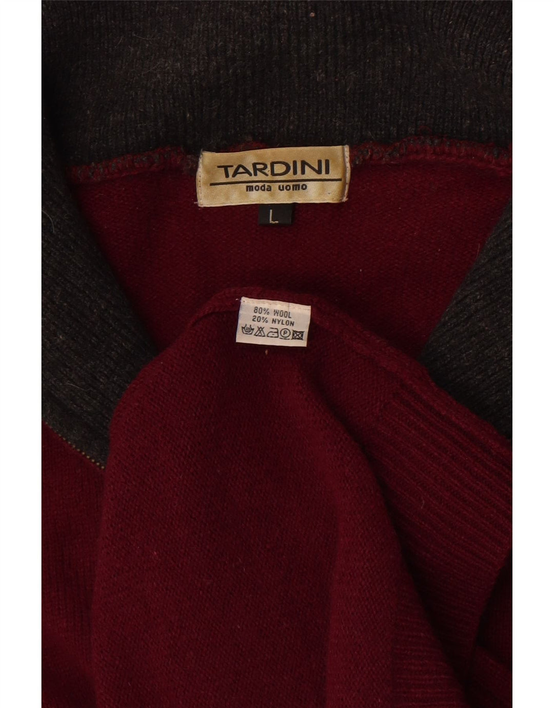 Tardini Herren-Pullover mit Reißverschluss am Hals, große burgunderrote Wolle