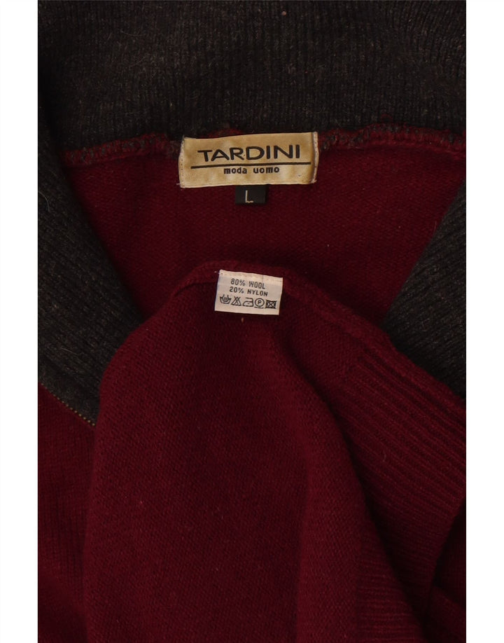 Tardini Herren-Pullover mit Reißverschluss am Hals, große burgunderrote Wolle