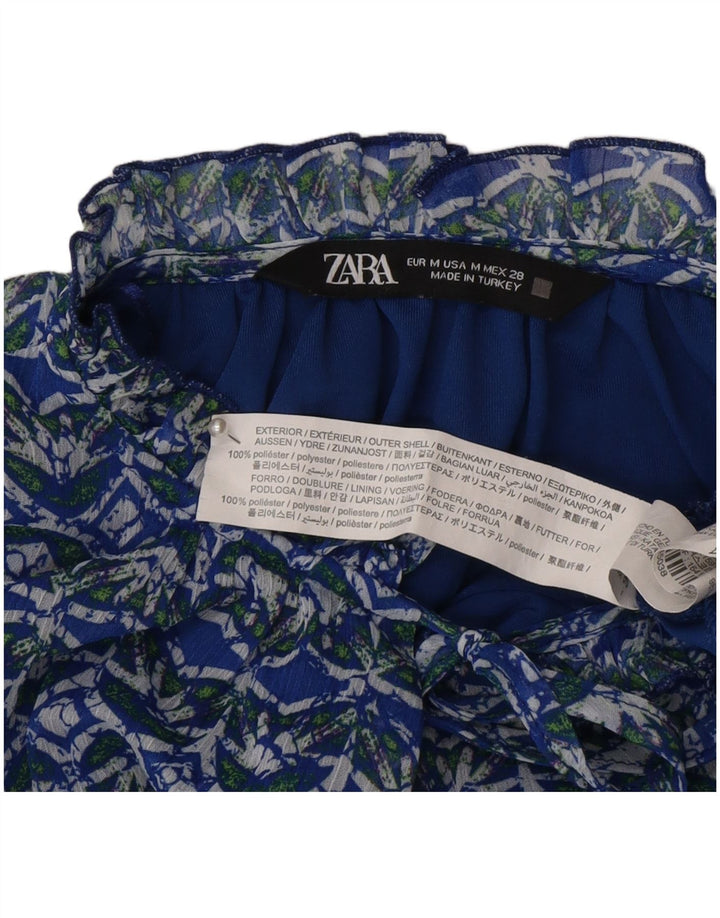Zara Damen Langarm-Stufenkleid UK 12 Mittelblaues Blumenmuster aus Polyester