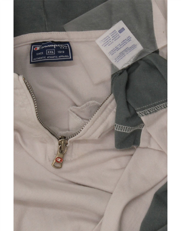 CHAMPION Herren-T-Shirt mit Kapuze und Reißverschluss am Hals, 2XL, weiße Farbblock-Baumwolle