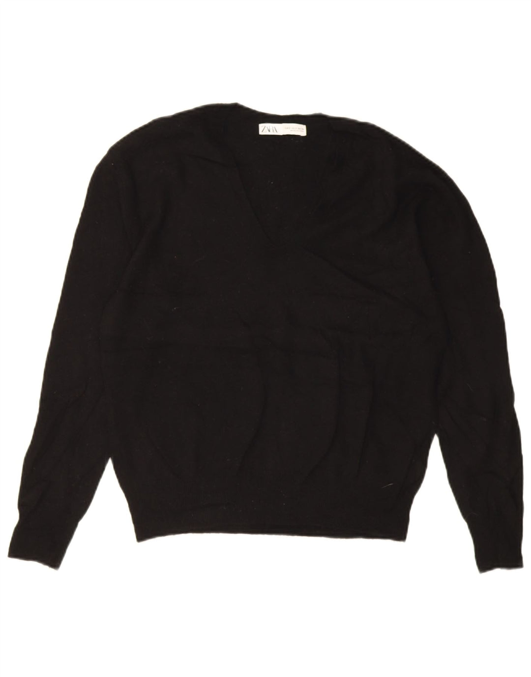 Zara Damen-Pullover, übergroß, V-Ausschnitt, Gr. 10, Größe S, schwarze Wolle