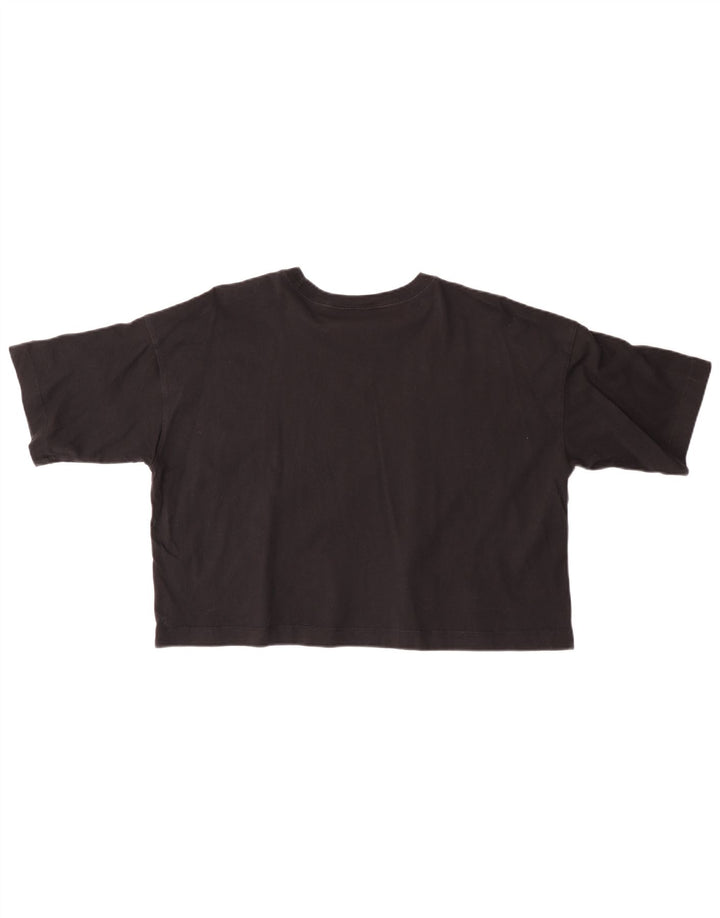 CHAMPION Damen Crop Graphic T-Shirt Top UK 14 Medium Schwarz