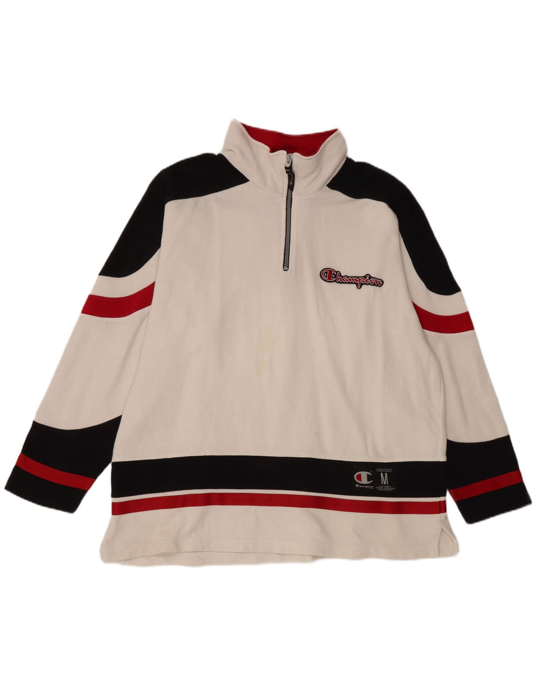 Champion Herren-Sweatshirt mit grafischem Reißverschluss und Rundhalsausschnitt, Mittelweiß, Farbblock