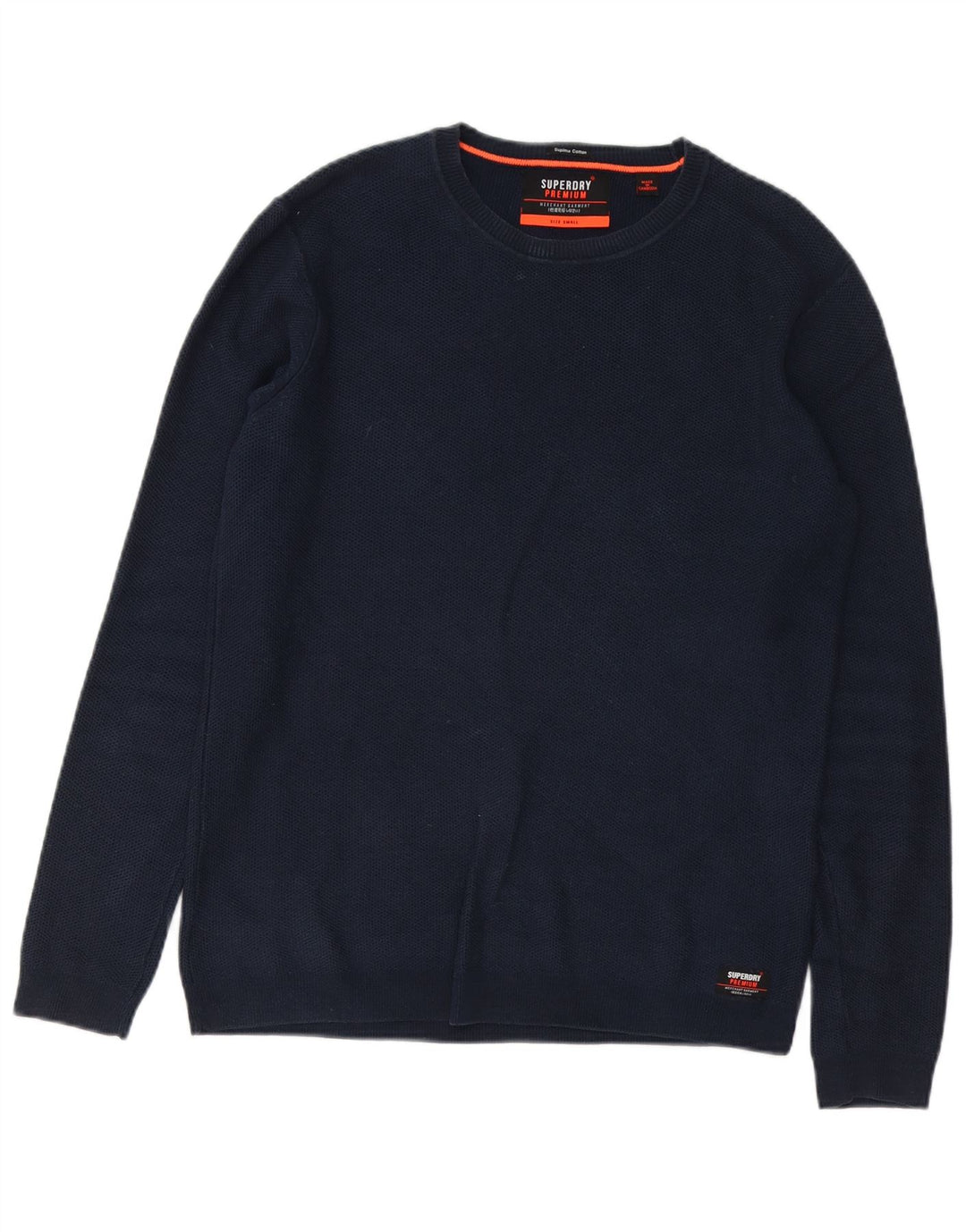 Superdry Herren-Pullover mit Rundhalsausschnitt, Größe S, marineblaue Baumwolle