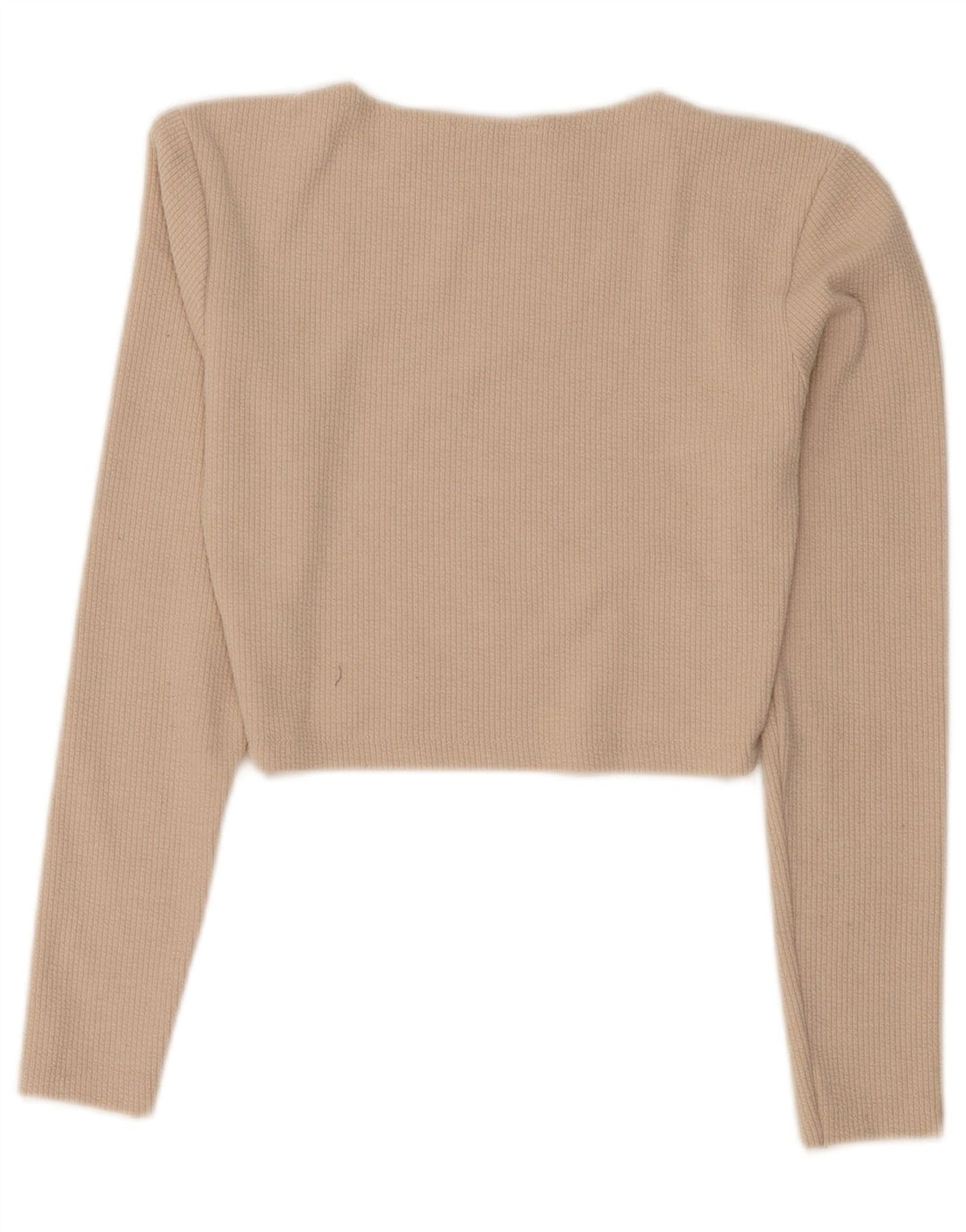 Zara Damen Crop Top Langarm UK 12 Medium Beige Polyester