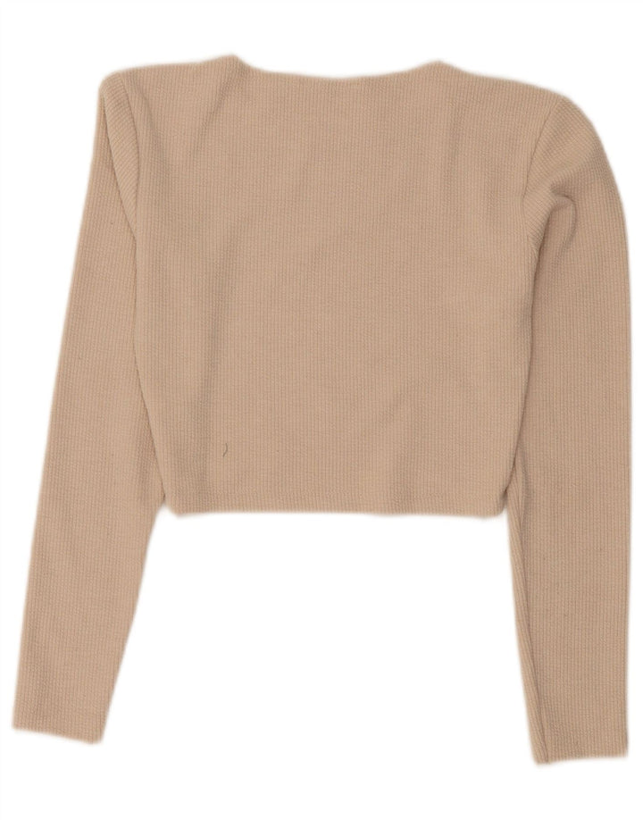 Zara Damen Crop Top Langarm UK 12 Medium Beige Polyester