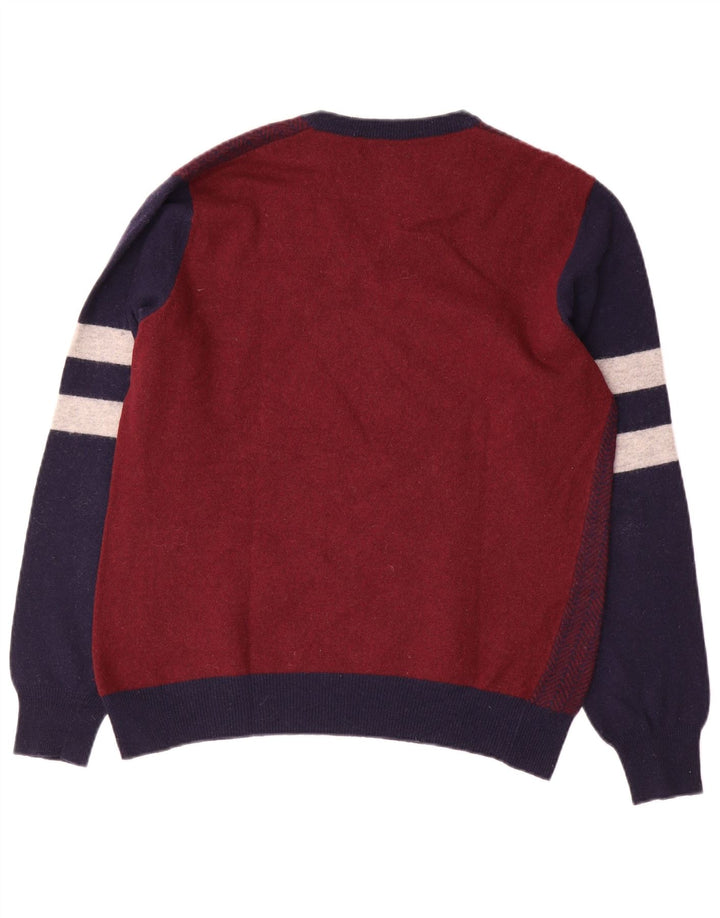 Fred Perry Herren-Pullover mit V-Ausschnitt, mittlerer burgunderroter Colourblock-Wolle